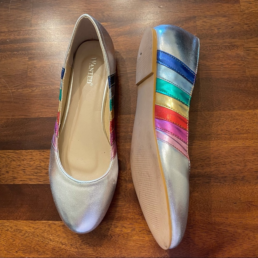 Wanted Rainbow Striped Metallic Flats